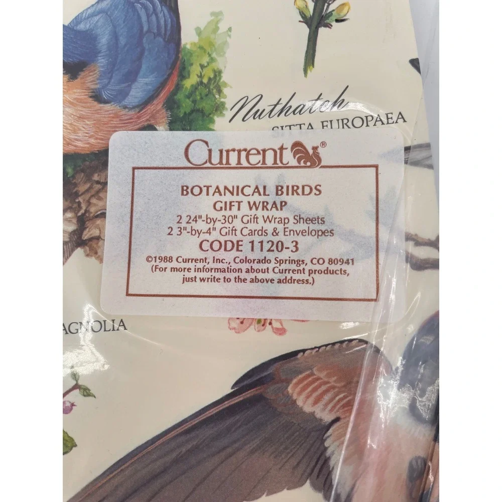 Vintage 1980s Current Botanical Birds & Fruit Gift Wrap 4 Sealed Packs SEALED